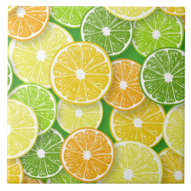 Citrus fruit slices pop art 3 tile (Front)