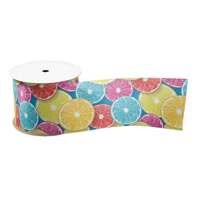 Citrus fruit slices pop art satin ribbon (Spool)
