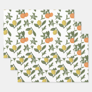 Citrus Fruit Yuzu and Orange Foliage Wrapping Paper Sheet