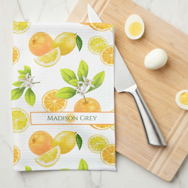 Citrus Fruits Art Oranges and Lemons Patten Kitchen Towel (Quarter Fold)