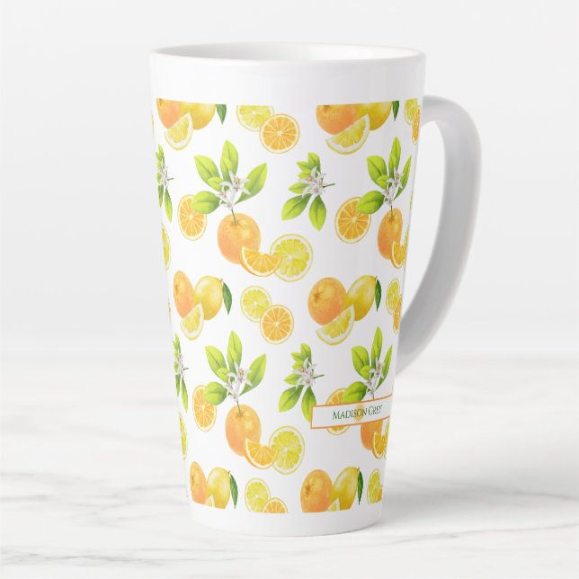 Citrus Fruits Art Oranges and Lemons Patten Latte Mug (Right Angle)
