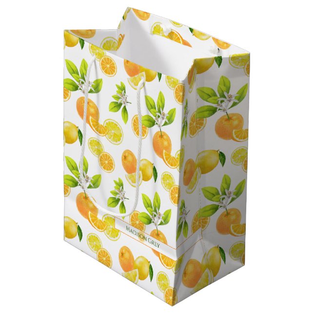 Citrus Fruits Art Oranges and Lemons Patten Medium Gift Bag (Front Angled)