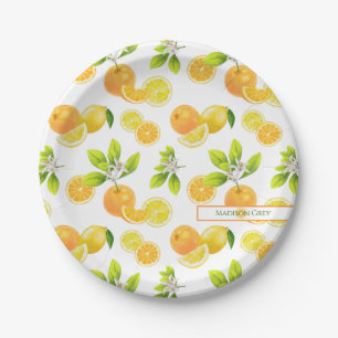 Citrus Fruits Art Oranges and Lemons Patten Paper Plate