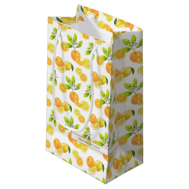 Citrus Fruits Art Oranges and Lemons Patten Small Gift Bag (Front Angled)