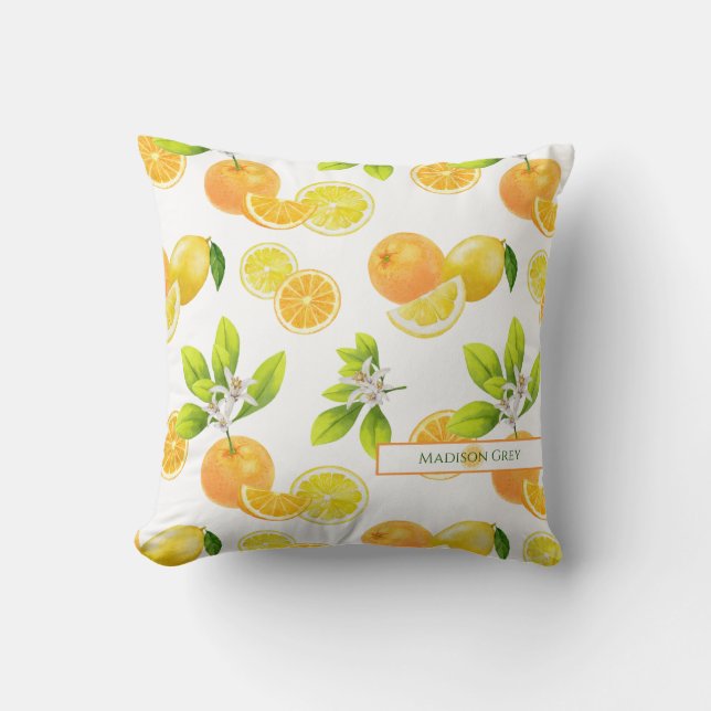 Citrus Fruits Art Oranges and Lemons Patten Throw Pillow (Front)