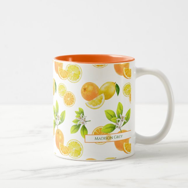 Citrus Fruits Art Oranges and Lemons Patten Two-Tone Coffee Mug (Right)