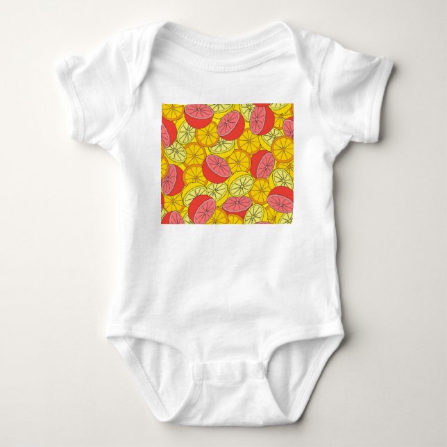 Citrus Fruits Bright Seamless Pattern Baby Bodysuit (Front)