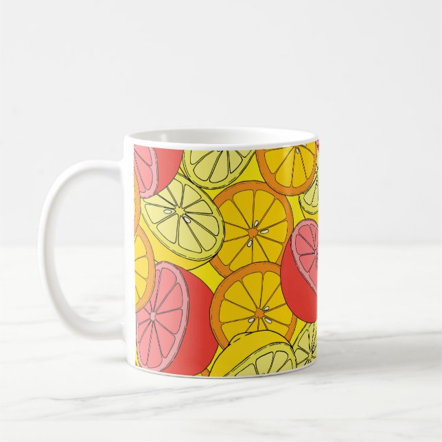 Citrus Fruits Bright Seamless Pattern Coffee Mug (Left)