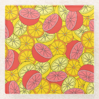 Citrus Fruits Bright Seamless Pattern Glass Coaster