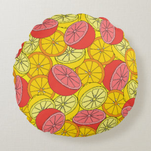 Citrus Fruits Bright Seamless Pattern Round Pillow