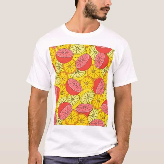 Citrus Fruits Bright Seamless Pattern T-Shirt (Front)