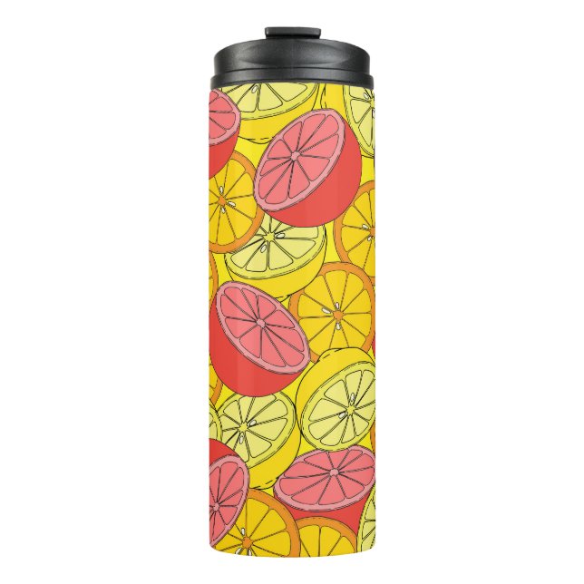 Citrus Fruits Bright Seamless Pattern Thermal Tumbler (Front)