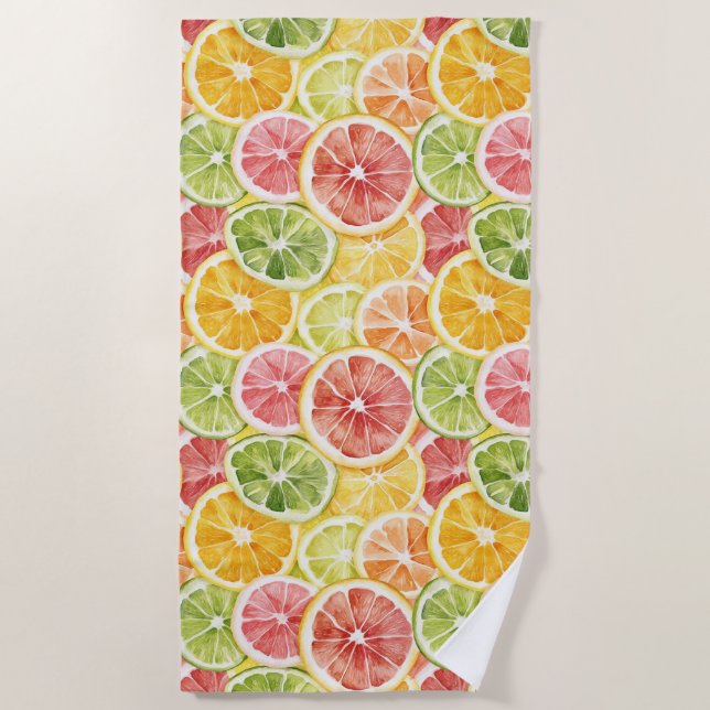 Citrus Fruits Lime Lemon Orange Grapefruit Beach Towel (Front)