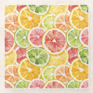 Citrus Fruits Lime Lemon Orange Grapefruit Glass Coaster