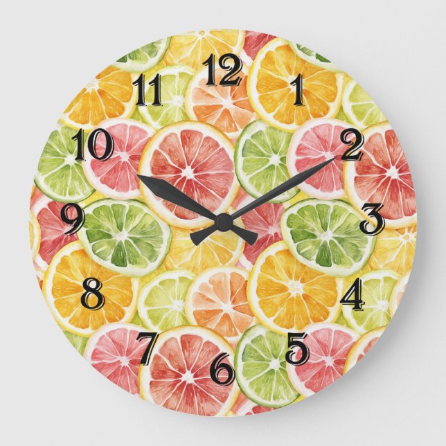Citrus Fruits Lime Lemon Orange Grapefruit Large Clock (Front)