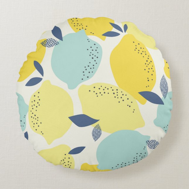 Citrus fruits, vibrant seamless pattern. round pillow (Front)