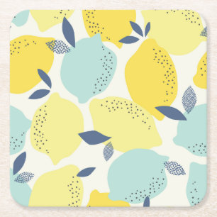 Citrus fruits, vibrant seamless pattern. square paper coaster