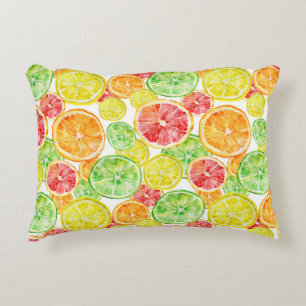 Citrus fruits: vibrant three-colour watercolor pat accent pillow