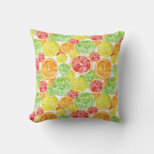 Citrus fruits: vibrant three-colour watercolor pat throw pillow