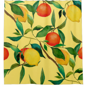 Citrus fruits, vibrant watercolor pattern.