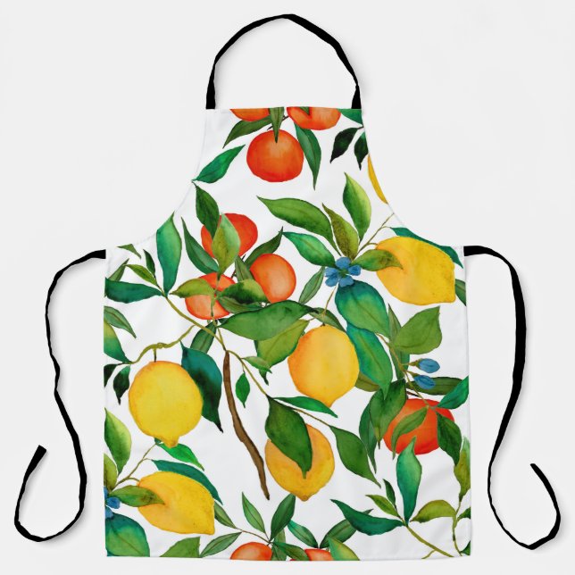 Citrus fruits, vibrant watercolor pattern. apron (Front)