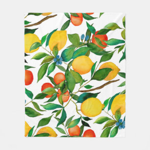 Citrus fruits, vibrant watercolor pattern. fleece blanket