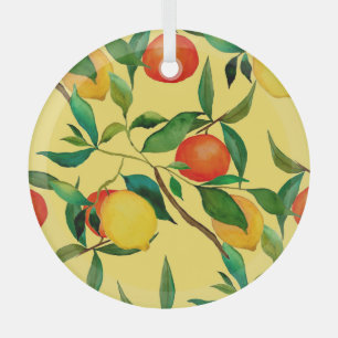 Citrus fruits, vibrant watercolor pattern. glass ornament