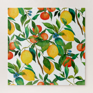 Citrus fruits, vibrant watercolor pattern. jigsaw puzzle