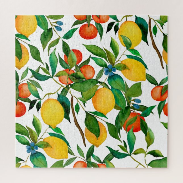 Citrus fruits, vibrant watercolor pattern. jigsaw puzzle (Vertical)