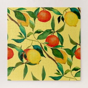 Citrus fruits, vibrant watercolor pattern. jigsaw puzzle