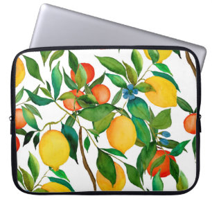 Citrus fruits, vibrant watercolor pattern. laptop sleeve