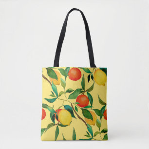 Citrus fruits, vibrant watercolor pattern. tote bag
