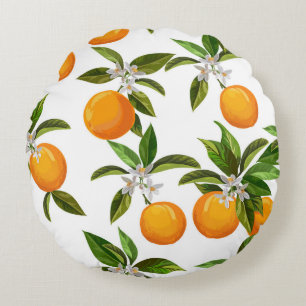 Citrus Fruits: Vintage Digital Illustration Round Pillow