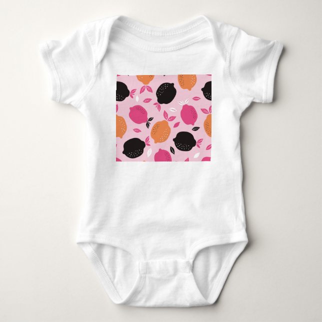 Citrus fruits, vintage textile pattern. baby bodysuit (Front)
