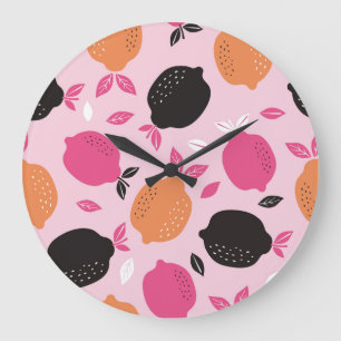 Citrus fruits, vintage textile pattern. large clock