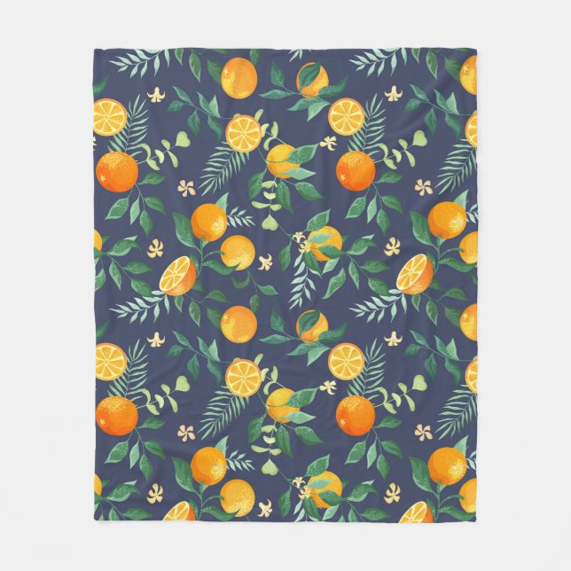 Citrus Fusion: Oranges with Tropical Flair Fleece Blanket (Front)
