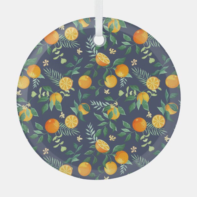 Citrus Fusion: Oranges with Tropical Flair Glass Ornament (Front)