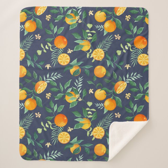 Citrus Fusion: Oranges with Tropical Flair Sherpa Blanket (Front)