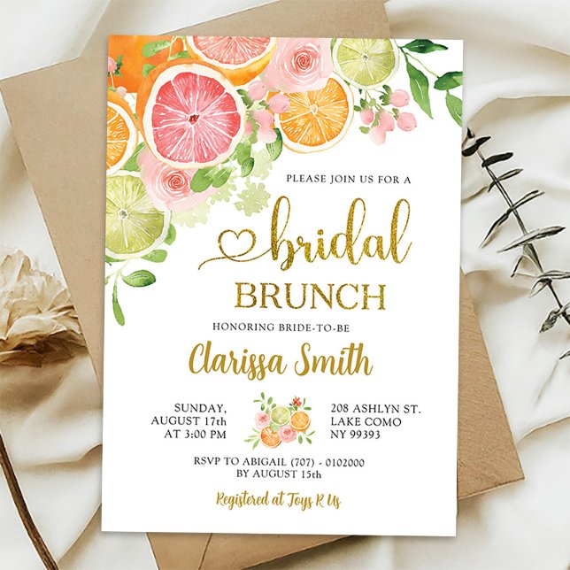 Citrus Grapefruits Summer Bridal Shower Invitation (Creator Uploaded)