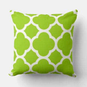 Citrus Green and White Large Quatrefoil Pattern Throw Pillow