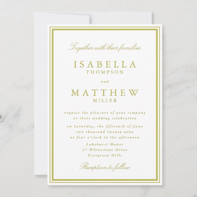 Citrus Green Border Wedding Invitation (Front)