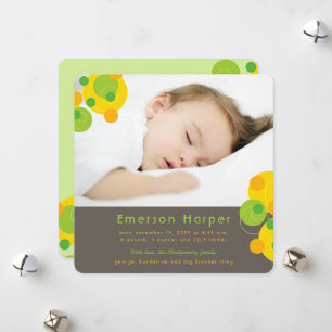Citrus Green Bubbly Retro Circles Baby Boy Photo Holiday Card