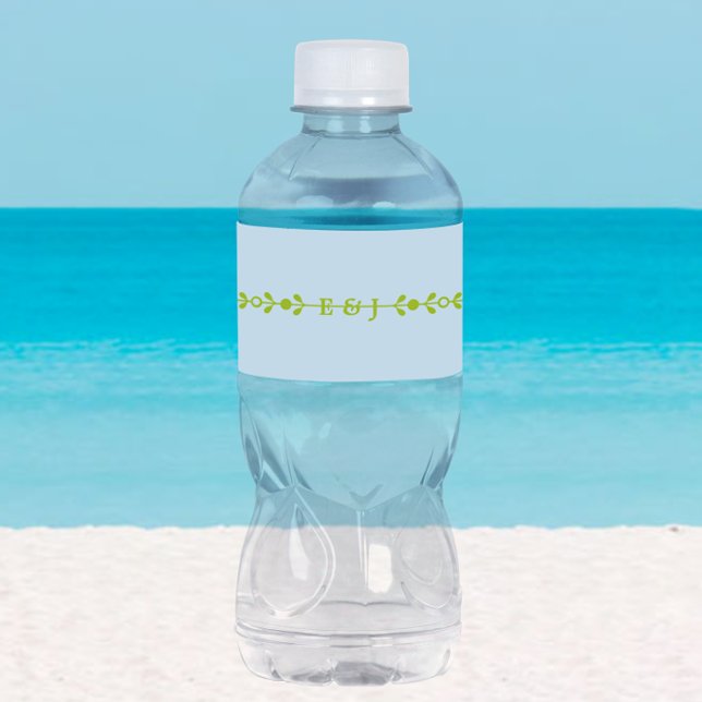 Citrus Green & Coastal Blue Wedding Water Bottle Label (Creator Uploaded)