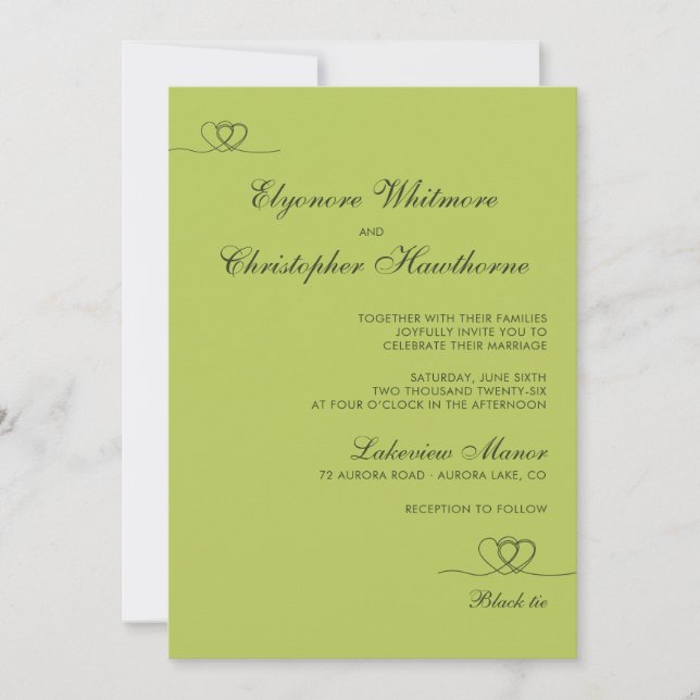Citrus Green Elegant Chic Calligraphy Wedding Invitation (Front)