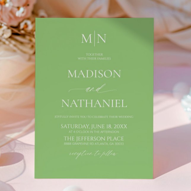 Citrus Green Elegant Minimalist Initial Wedding Invitation (Creator Uploaded)