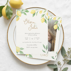 Citrus Green Lemon Wedding Invitation Photo Back