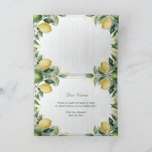 Citrus Green Lemon will you be MAID OF HONOR? Thank You Card