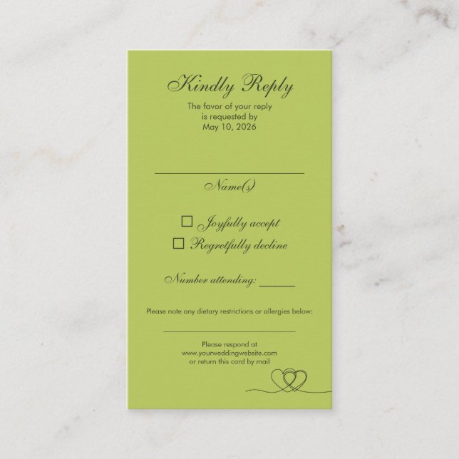 Citrus Green Modern Mix and Match Weddin RSVP Card (Front)