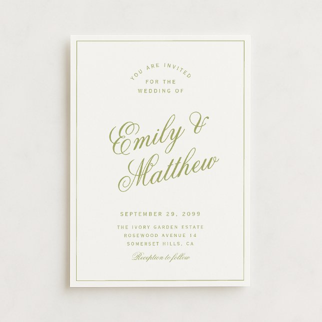 Citrus Green Modern Script Wedding Invitation (Creator Uploaded)