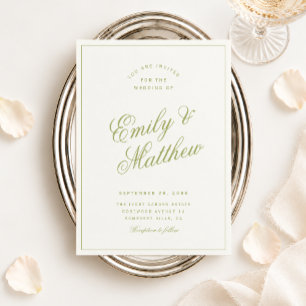 Citrus Green Modern Script Wedding Invitation